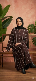 RIMISH brown striped V-neck abaya