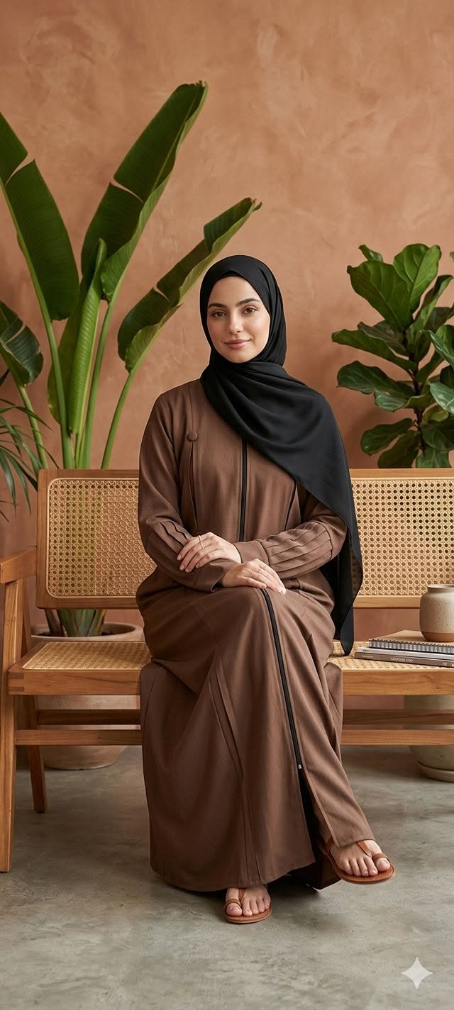 RIMISH brown zip abaya