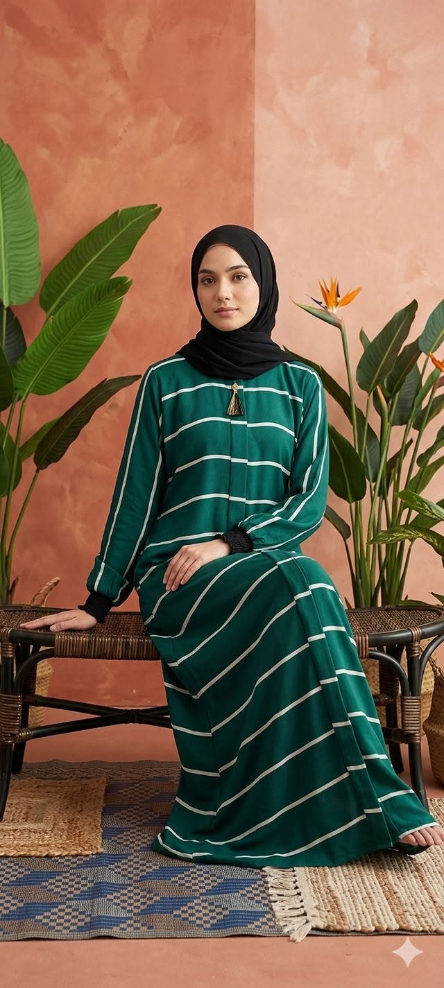 RIMISH green striped abaya