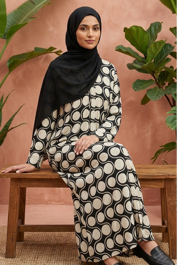 Elegant Black & Beige Polka Dot Modest Abaya