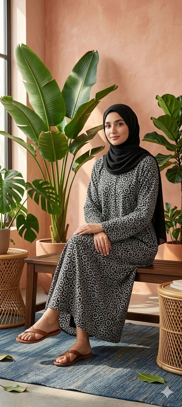 RIMISH printed dot abaya