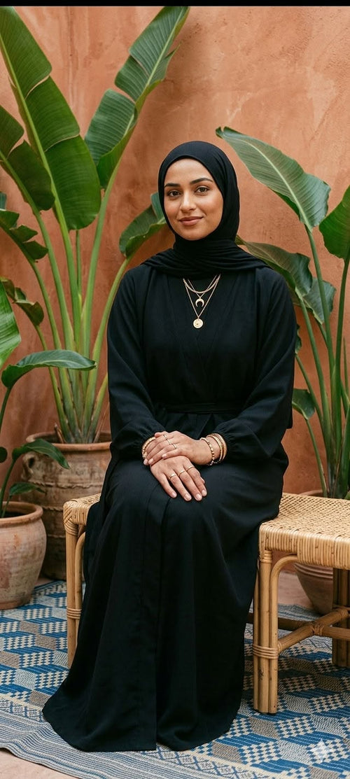 RIMISH solid black wrap abaya
